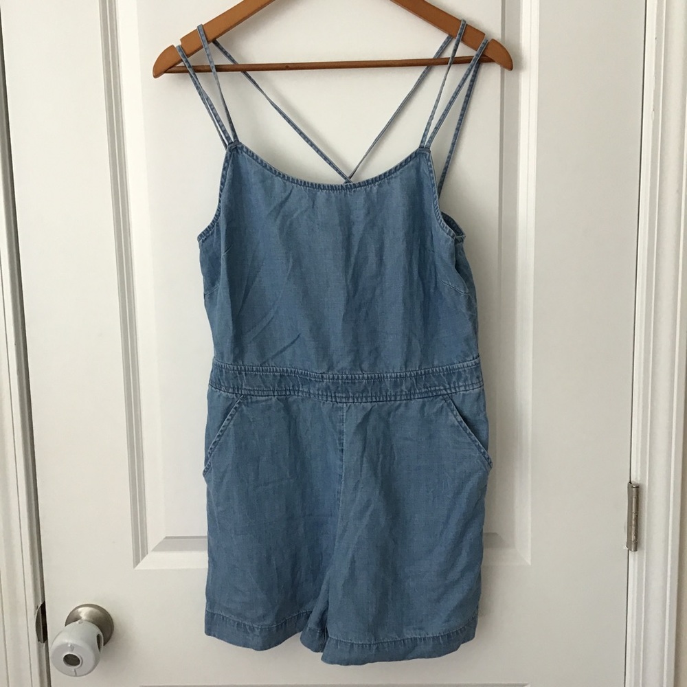 LOFT Chambray Denim Romper with Pockets